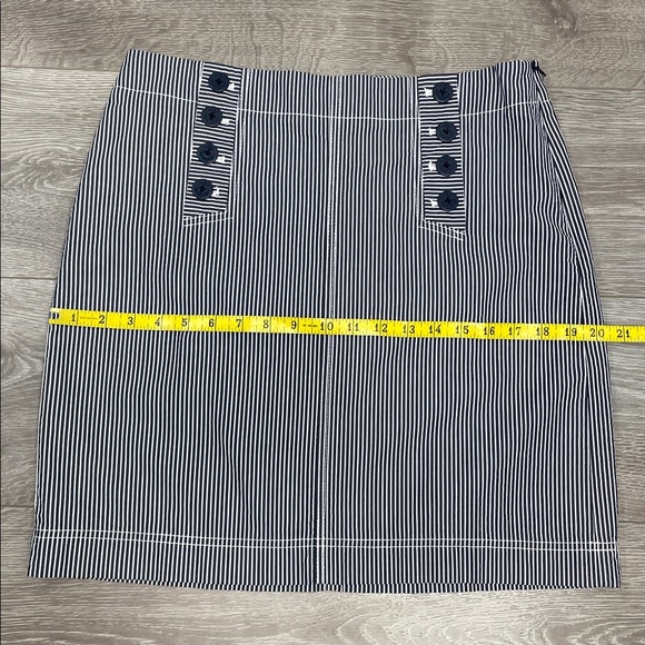 NWT Talbots Petites Navy White Striped Nautical Cotton Skirt Button Detail 8P - Picture 5 of 14